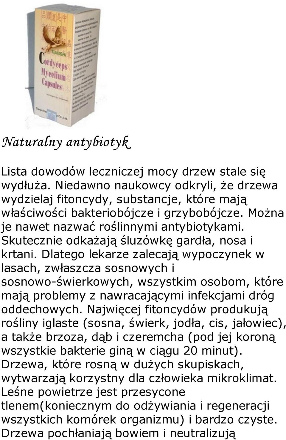 Dlatego lekarze zalecają wypoczynek w lasach, zwłaszcza sosnowych i sosnowo-świerkowych, wszystkim osobom, które mają problemy z nawracającymi infekcjami dróg oddechowych.