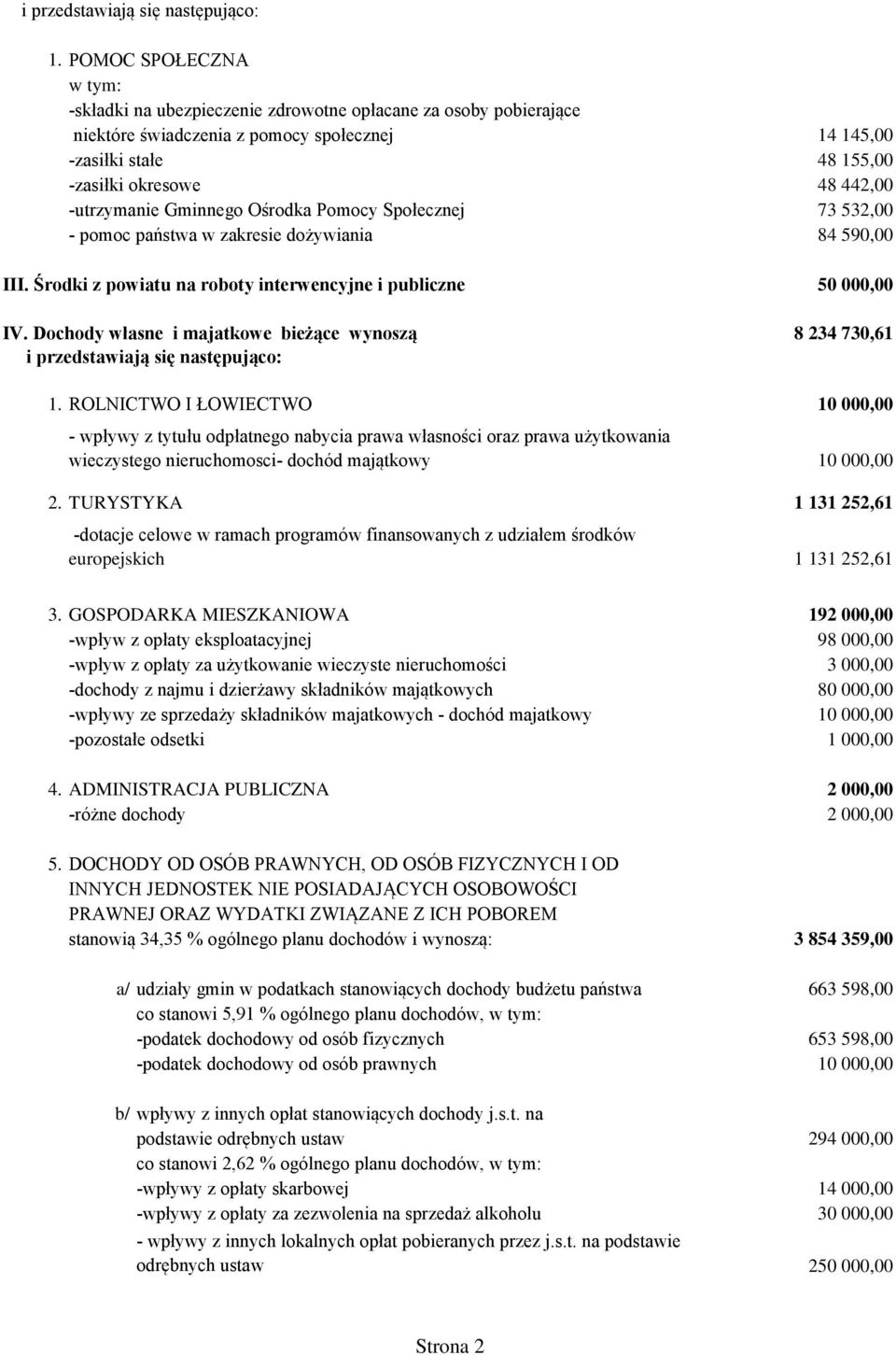 Społecznej - pomoc państwa w zakresie dożywiania III. Środki z powiatu na roboty interwencyjne i publiczne IV.