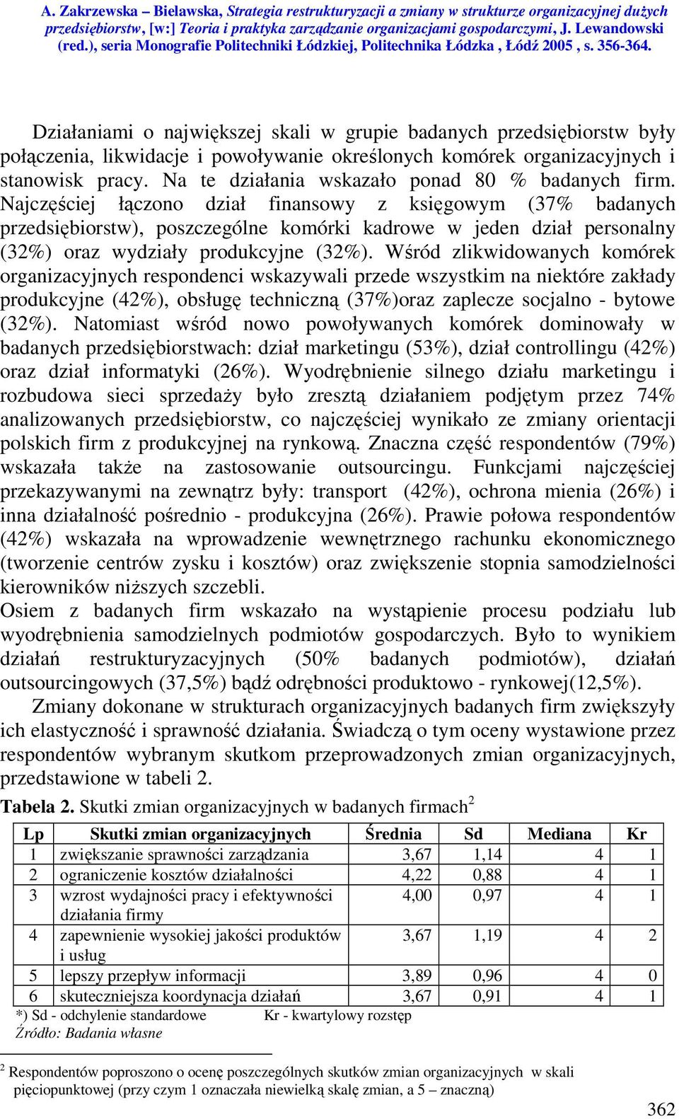 Najczęściej łączono dział finansowy z księgowym (37% badanych przedsiębiorstw), poszczególne komórki kadrowe w jeden dział personalny (32%) oraz wydziały produkcyjne (32%).