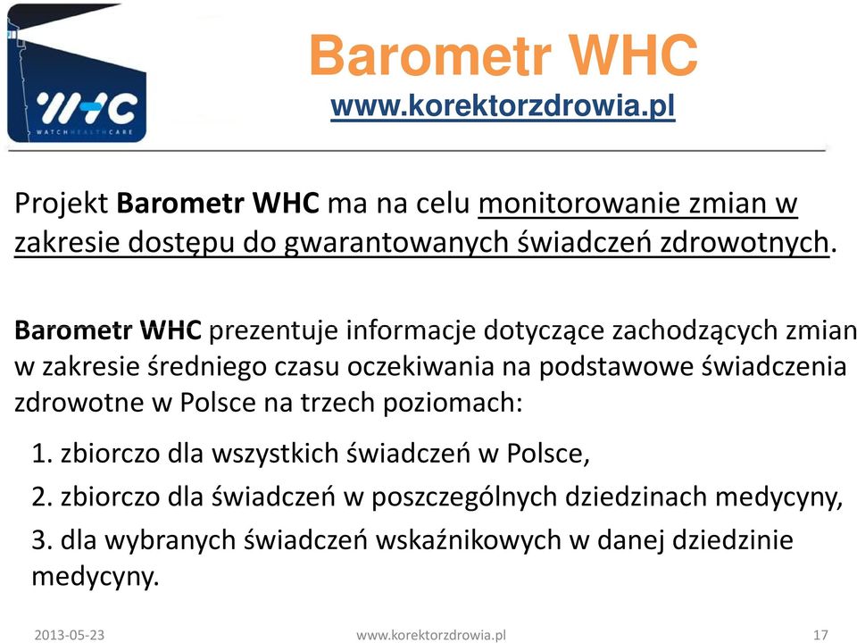 Barometr WHCprezentuje informacje dotyczące zachodzących zmian w zakresie średniego czasu oczekiwania na podstawowe świadczenia