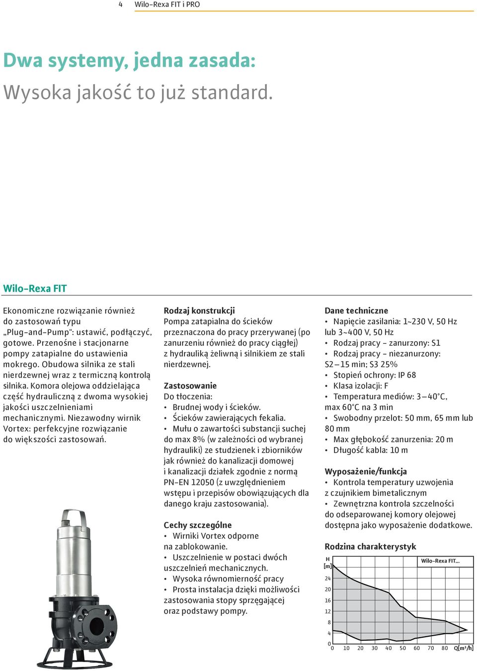 Komora olejowa oddzielająca część hydrauliczną z dwoma wysokiej jakości uszczelnieniami mechanicznymi. Niezawodny wirnik Vortex: perfekcyjne rozwiązanie do większości zastosowań.