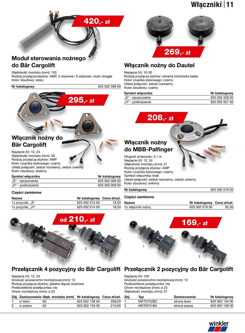 Symbol włącznika Nr katalogowy S - opuszczanie 65 00 08 00 H - podnoszenie 65 00 07 00 08,- zł Włącznik nożny do Bär Cargolift Napięcie (V):, 4 Głębokość montażu (mm): 0 Rodzaj przyłącza styków: AMP