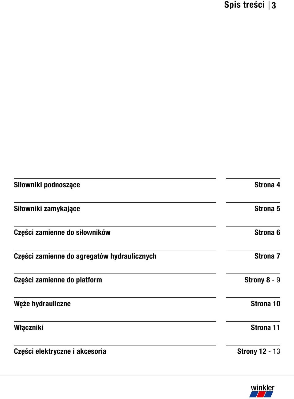 hydraulicznych Strona 7 Części zamienne do platform Strony 8-9 Węże