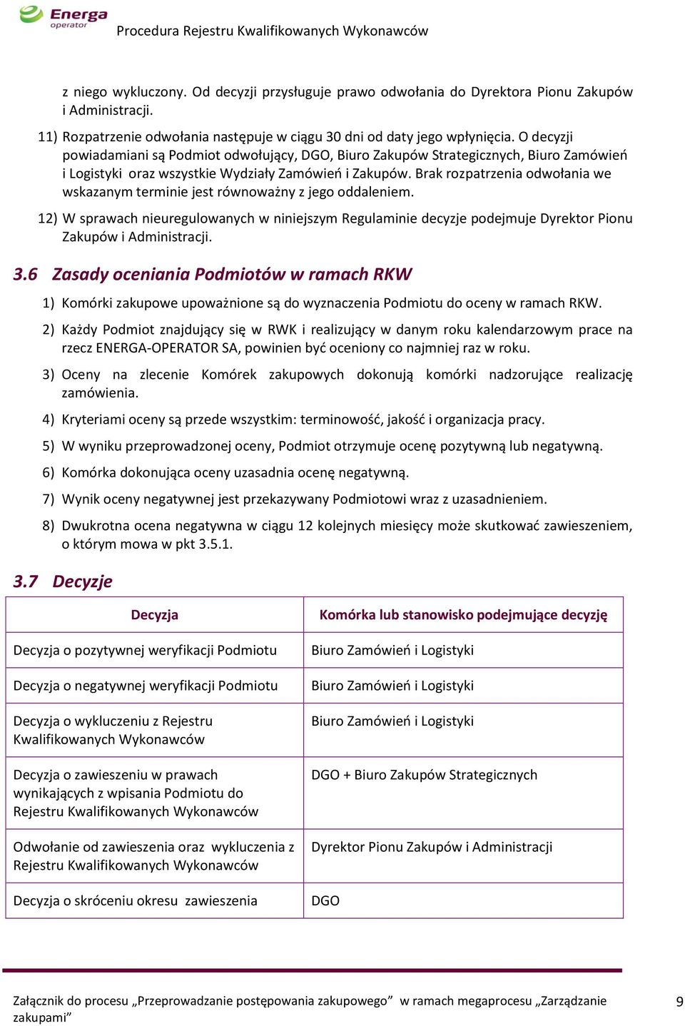 Brak rozpatrzenia odwołania we wskazanym terminie jest równoważny z jego oddaleniem. 12) W sprawach nieuregulowanych w niniejszym Regulaminie decyzje podejmuje Dyrektor Pionu Zakupów i Administracji.