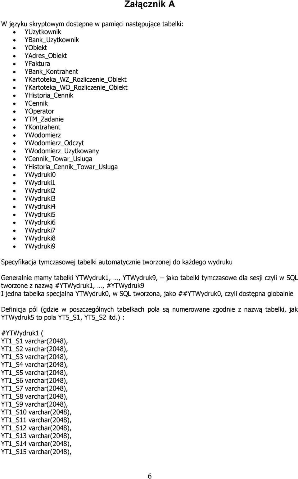 YWydruki0 YWydruki1 YWydruki2 YWydruki3 YWydruki4 YWydruki5 YWydruki6 YWydruki7 YWydruki8 YWydruki9 Specyfikacja tymczasowej tabelki automatycznie tworzonej do każdego wydruku Generalnie mamy tabelki