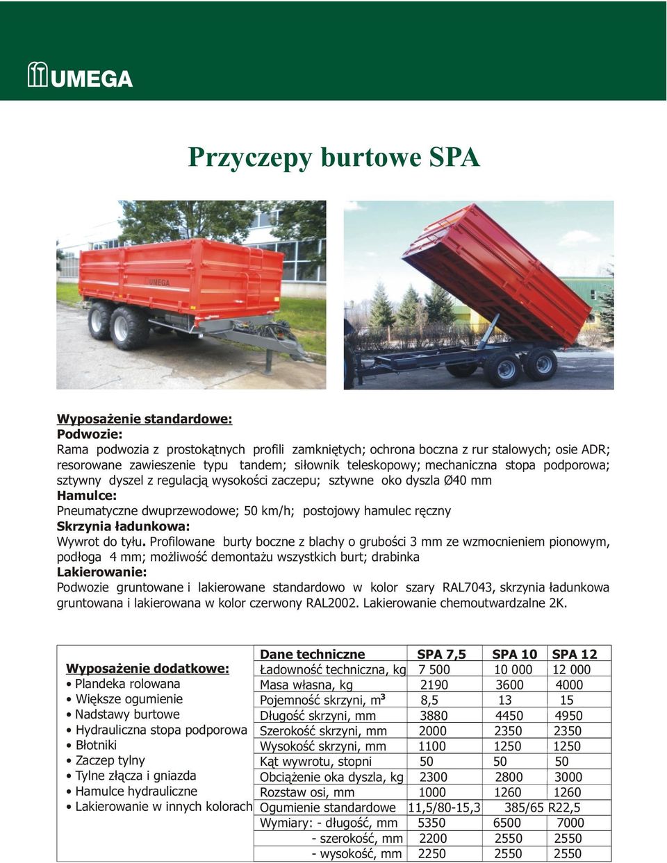 Profilowane burty boczne z blachy o gruboœci mm ze wzmocnieniem pionowym, pod³oga 4 mm; mo liwoœæ demonta u wszystkich burt; drabinka Hydrauliczna stopa podporowa B³otniki Zaczep tylny Tylne z³¹cza i