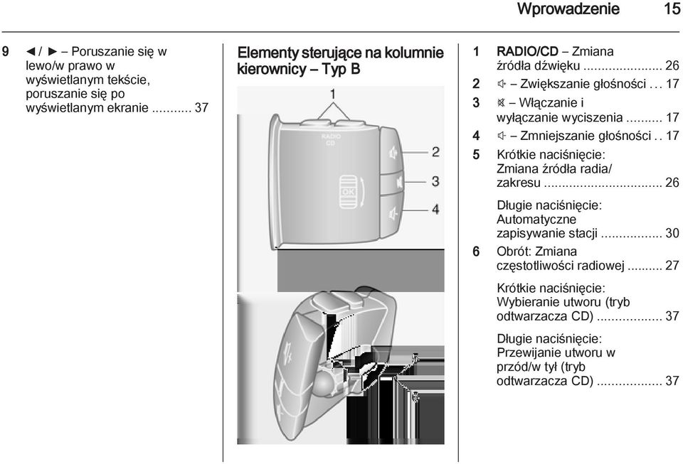 .. 17 3 @ Włączanie i wyłączanie wyciszenia... 17 4 # Zmniejszanie głośności.. 17 5 Krótkie naciśnięcie: Zmiana źródła radia/ zakresu.