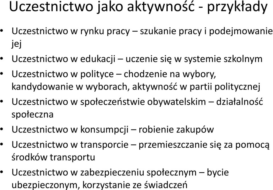 politycznej Uczestnictwo w społeczeństwie obywatelskim działalność społeczna Uczestnictwo w konsumpcji robienie zakupów