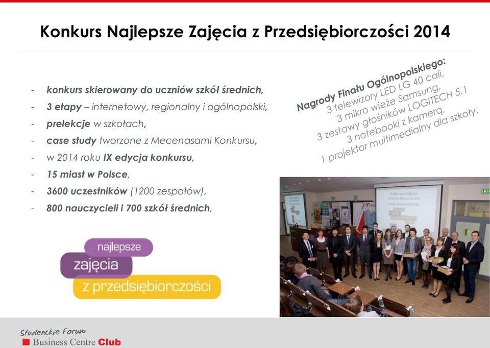 szkołach, - case study tworzone z Mecenasami Konkursu, - w 2014 roku IX edycja