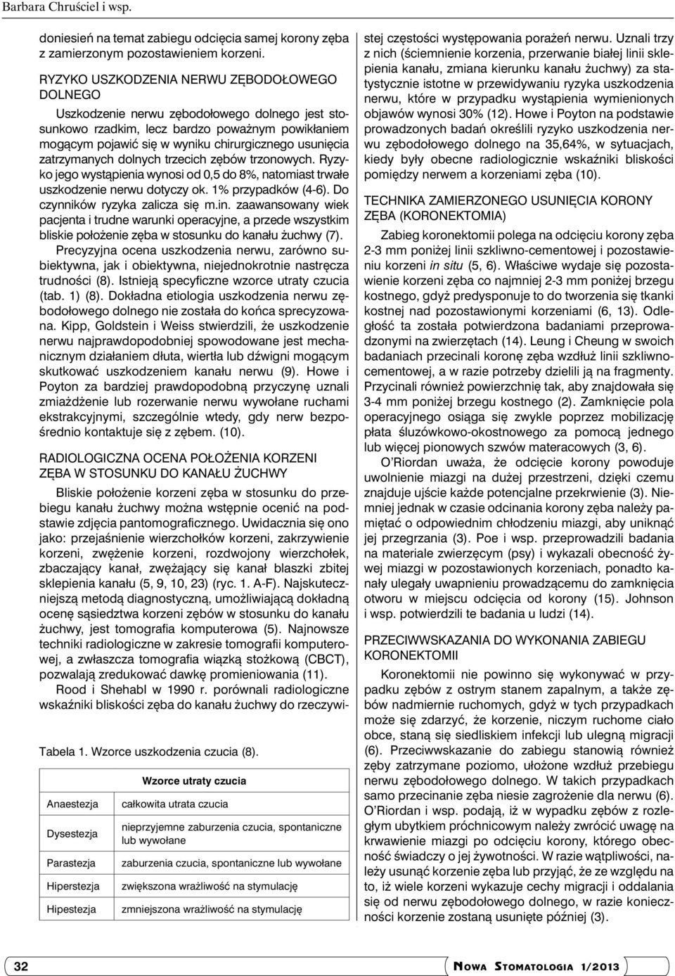 zatrzymanych dolnych trzecich zębów trzonowych. Ryzyko jego wystąpienia wynosi od 0,5 do 8%, natomiast trwałe uszkodzenie nerwu dotyczy ok. 1% przypadków (4-6). Do czynników ryzyka zalicza się m.in.
