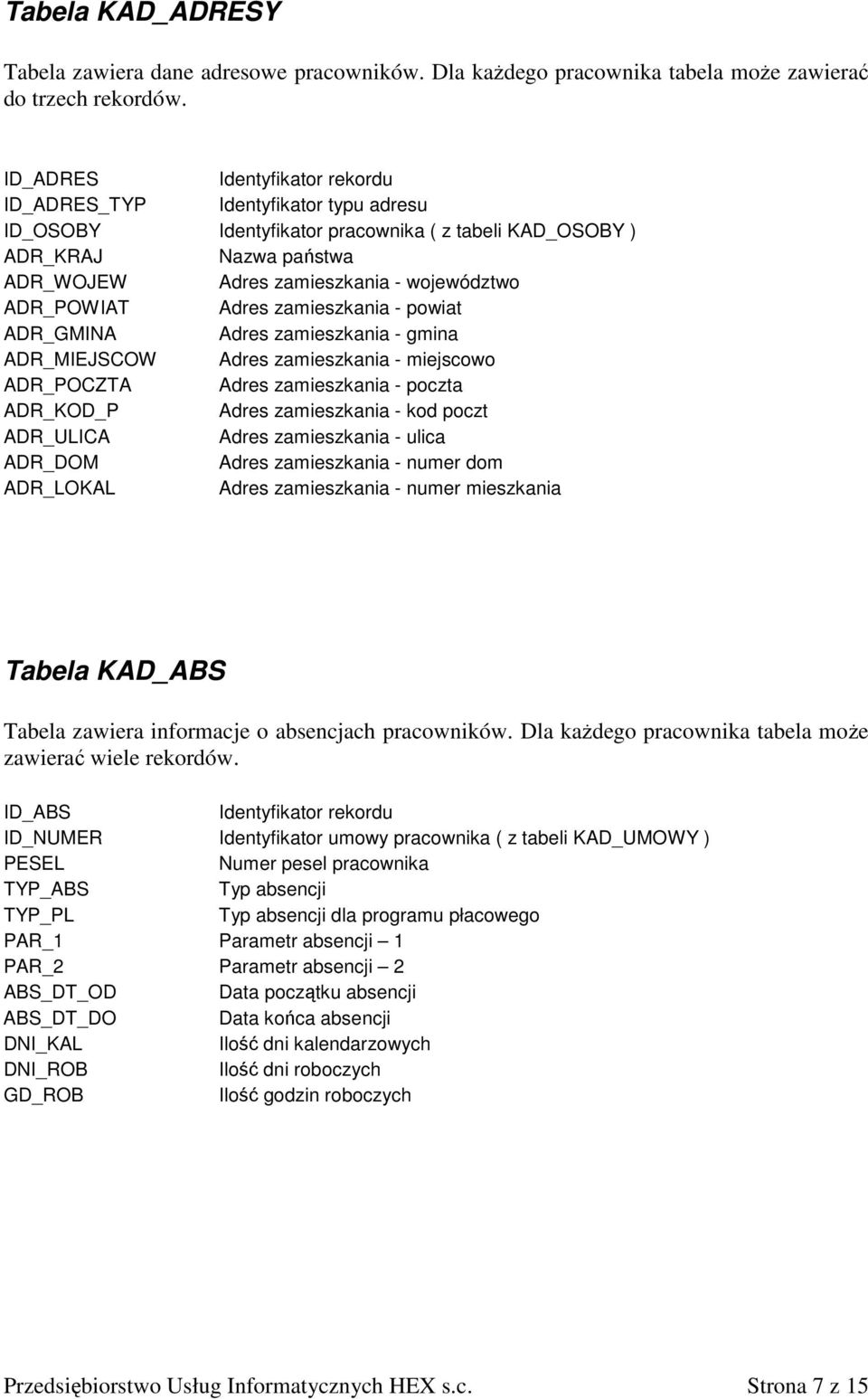 ADR_POWIAT Adres zamieszkania - powiat ADR_GMINA Adres zamieszkania - gmina ADR_MIEJSCOW Adres zamieszkania - miejscowo ADR_POCZTA Adres zamieszkania - poczta ADR_KOD_P Adres zamieszkania - kod poczt