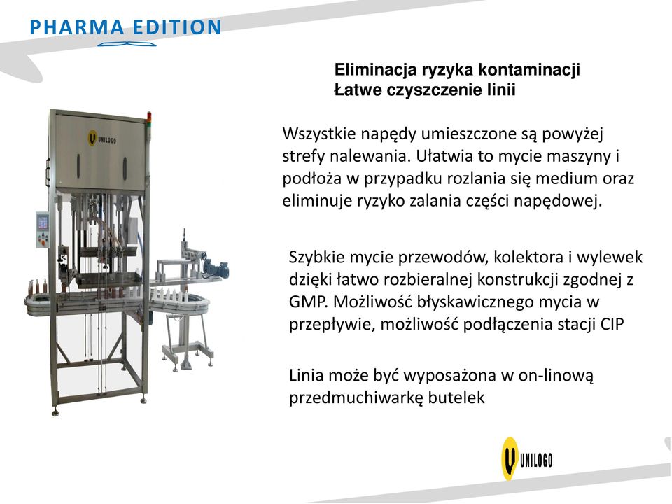 Szybkie mycie przewodów, kolektora i wylewek dzięki łatwo rozbieralnej konstrukcji zgodnej z GMP.