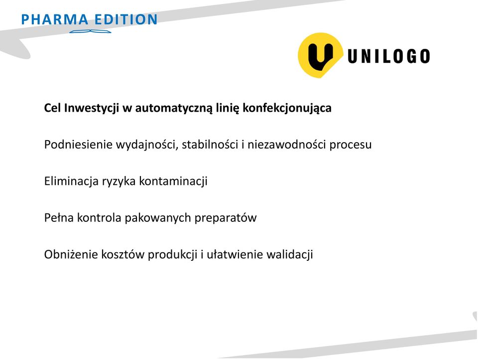 procesu Eliminacja ryzyka kontaminacji Pełna kontrola