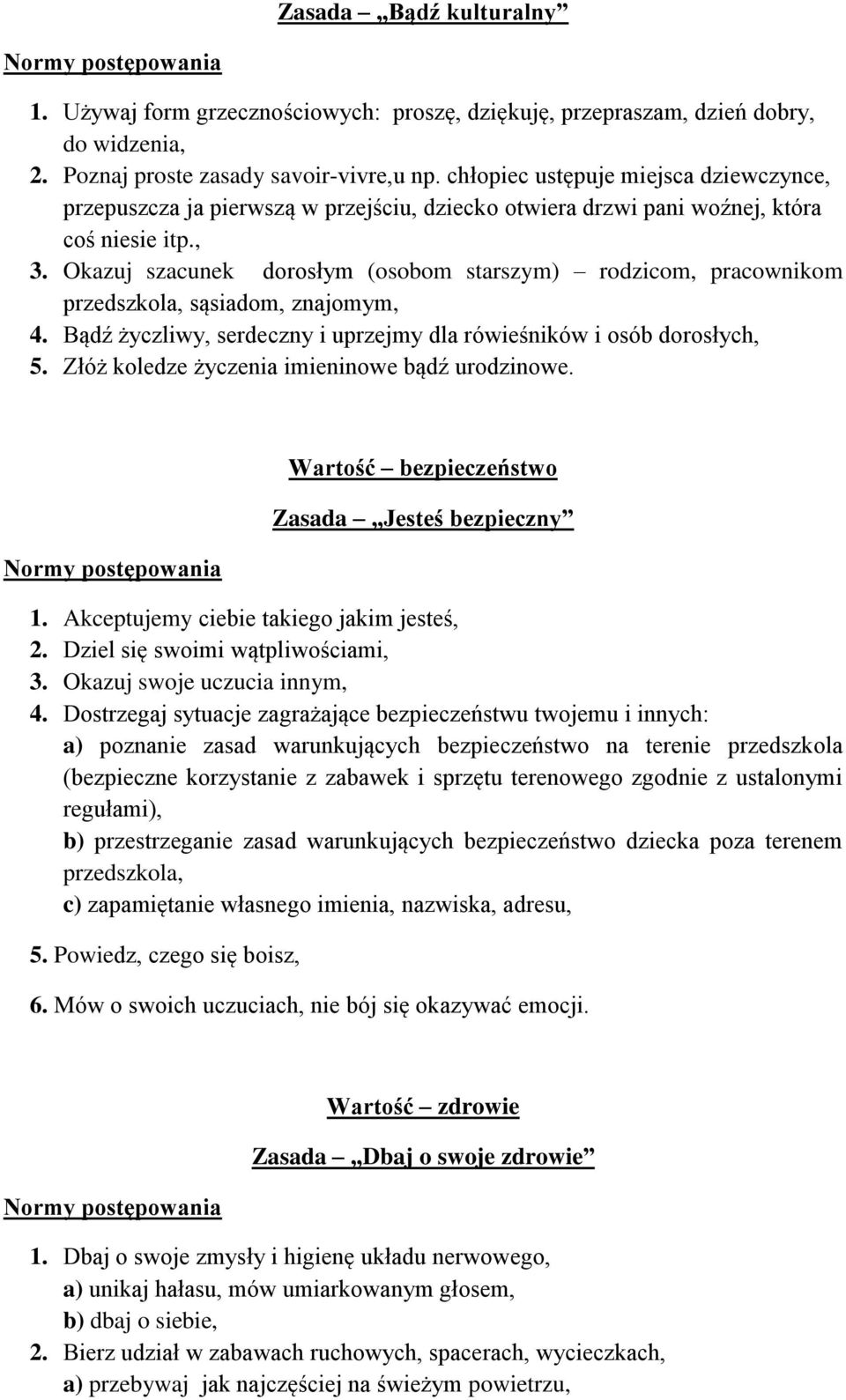 Okazuj szacunek dorosłym (osobom starszym) rodzicom, pracownikom przedszkola, sąsiadom, znajomym, 4. Bądź życzliwy, serdeczny i uprzejmy dla rówieśników i osób dorosłych, 5.