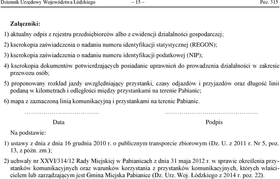 zaświadczenia o nadaniu numeru identyfikacji podatkowej (NIP); 4) kserokopia dokumentów potwierdzających posiadanie uprawnień do prowadzenia działalności w zakresie przewozu osób; 5) proponowany