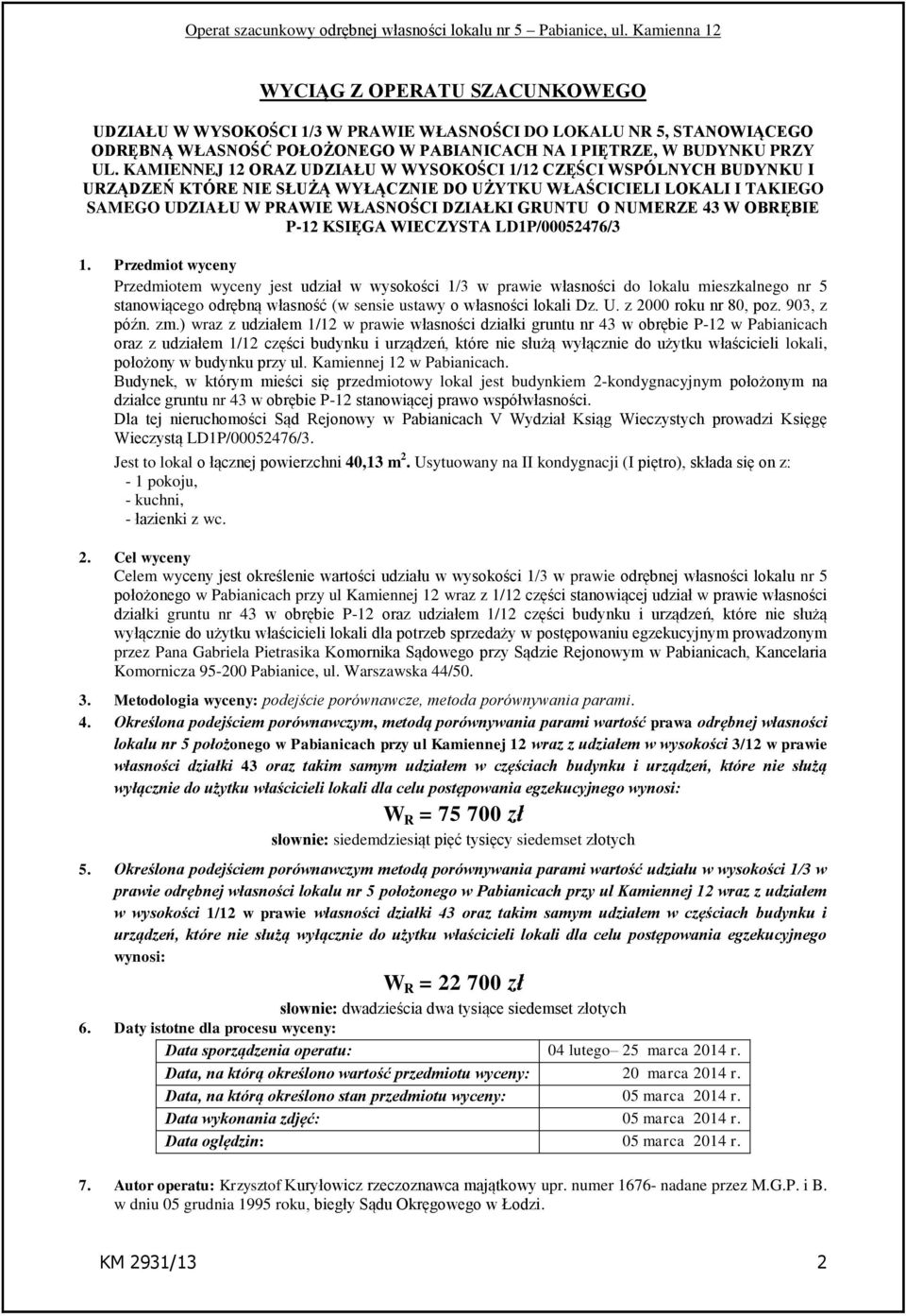NUMERZE 43 W OBRĘBIE P-12 KSIĘGA WIECZYSTA LD1P/00052476/3 1.