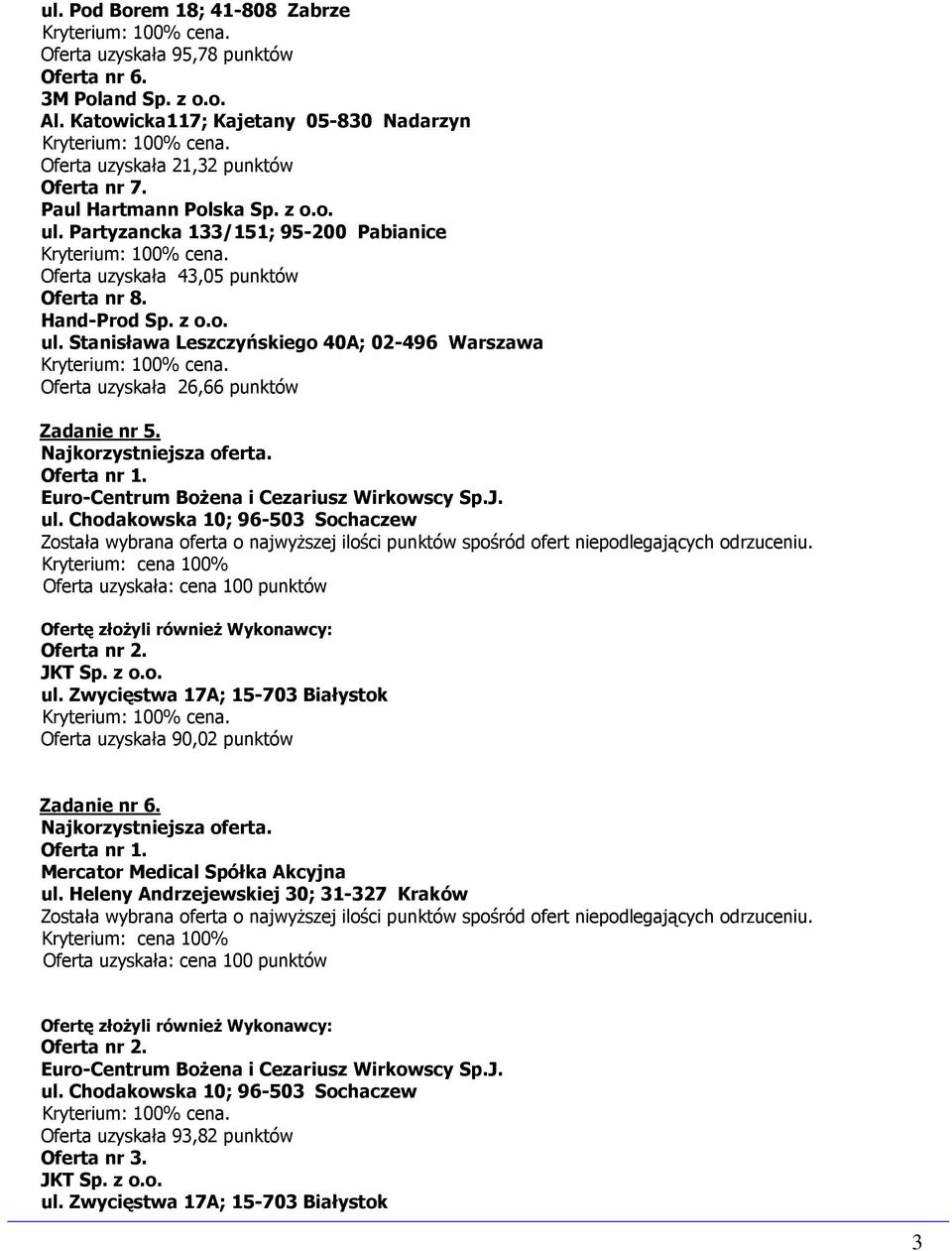 Stanisława Leszczyńskiego 40A; 02-496 Warszawa Oferta uzyskała 26,66 punktów Zadanie nr 5.