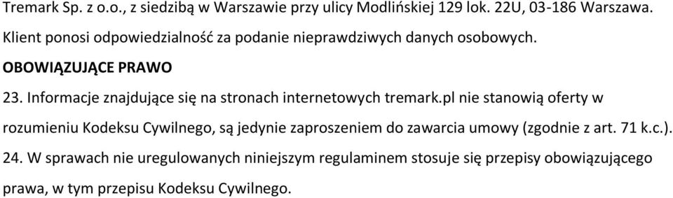 Informacje znajdujące się na stronach internetowych tremark.