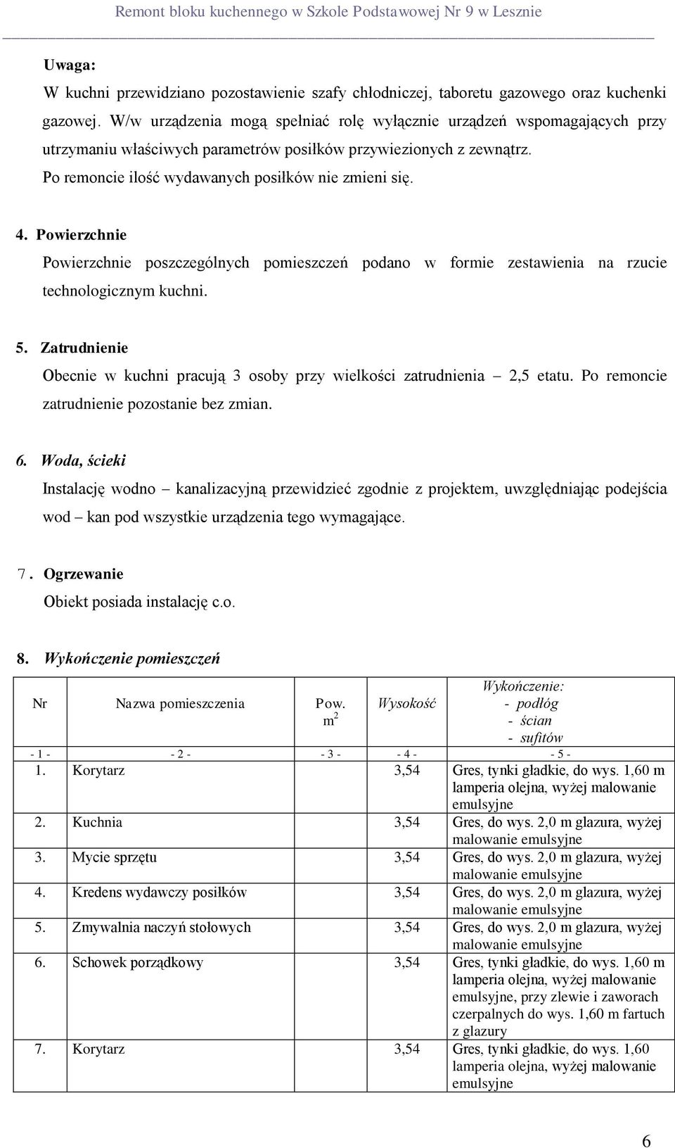 Powierzchnie Powierzchnie poszczególnych pomieszczeń podano w formie zestawienia na rzucie technologicznym kuchni. 5.