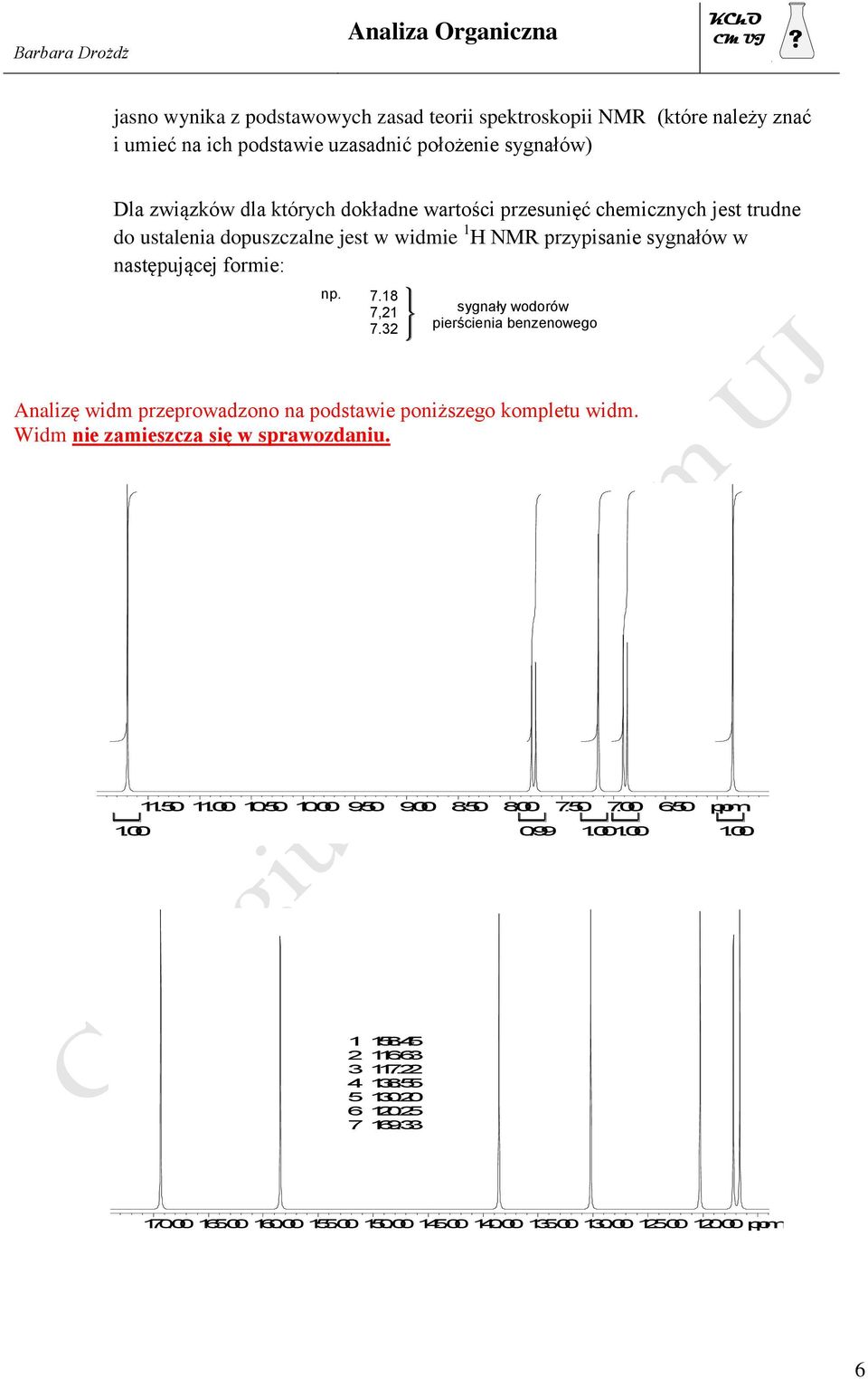 wartości przesunięć chemicznych jest trudne do ustalenia dopuszczalne jest w widmie 1 H NMR przypisanie sygnałów w następującej formie: np. 7.18 7,1 7.