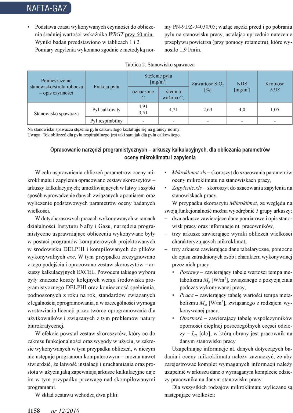 rotametru), które wynosiło 1,9 l/min. Pomieszczenie stanowisko/strefa robocza opis czynności Stanowisko spawacza Frakcja pyłu Tablica 2.