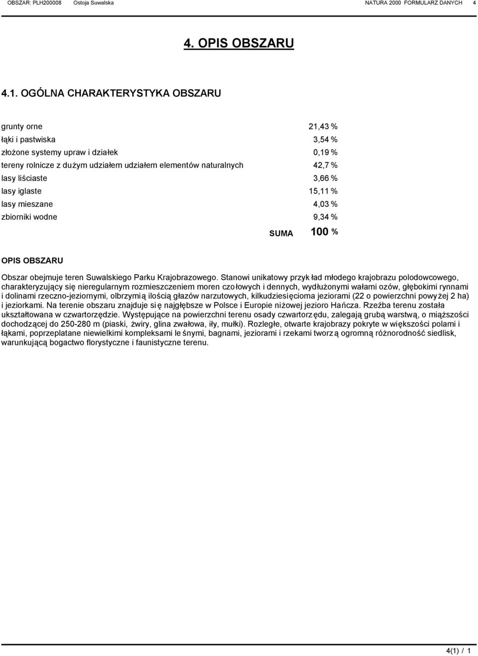 3,66 % lasy iglaste 15,11 % lasy mieszane 4,03 % zbiorniki wodne 9,34 % SUM 100 % OIS OSZRU Obszar obejmuje teren Suwalskiego arku Krajobrazowego.