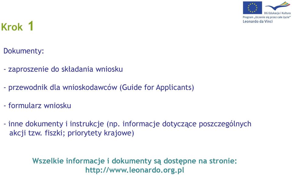 instrukcje (np. informacje dotyczące poszczególnych akcji tzw.