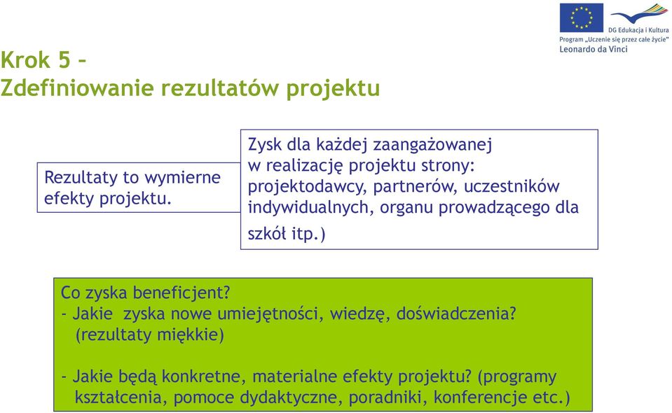 indywidualnych, organu prowadzącego dla szkół itp.) Co zyska beneficjent?