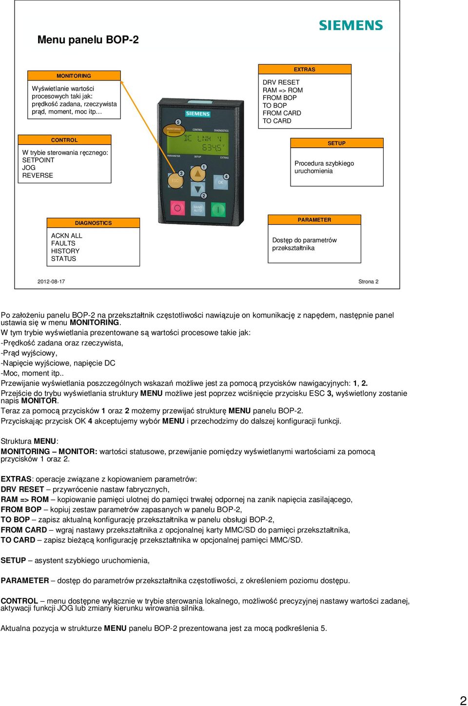 panelu BOP-2 na przekszta tnik cz stotliwo ci nawi zuje on komunikacj z nap dem, nast pnie panel ustawia si w menu MONITORING.