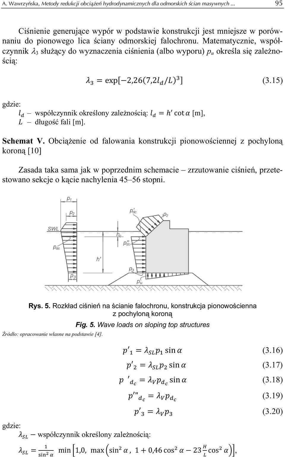 Matematycznie, współczynnik λ 3 służący do wyznaczenia ciśnienia (albo wyporu) p u określa się zależnością: exp2,267,2 / (3.15) gdzie: współczynnik określony zależnością: cot [m], długość fali [m].
