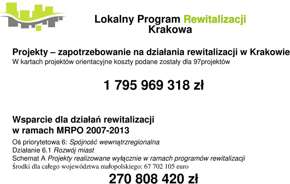 ramach MRPO 2007-2013 Oś priorytetowa 6: Spójność wewnątrzregionalna Działanie 6.