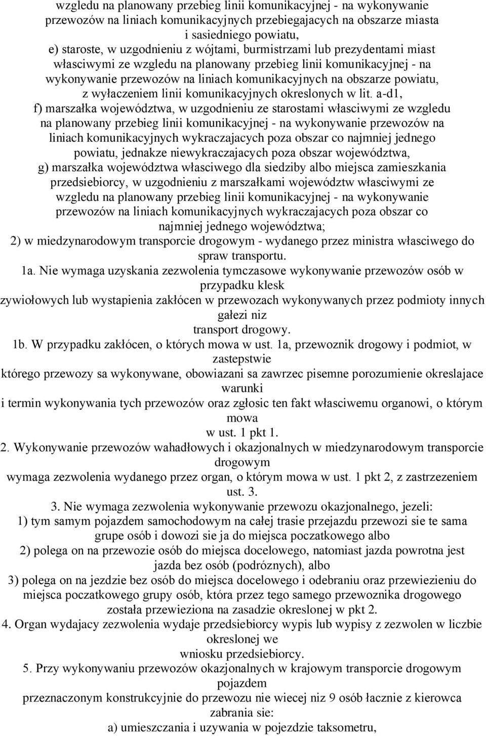 linii komunikacyjnych okreslonych w lit.