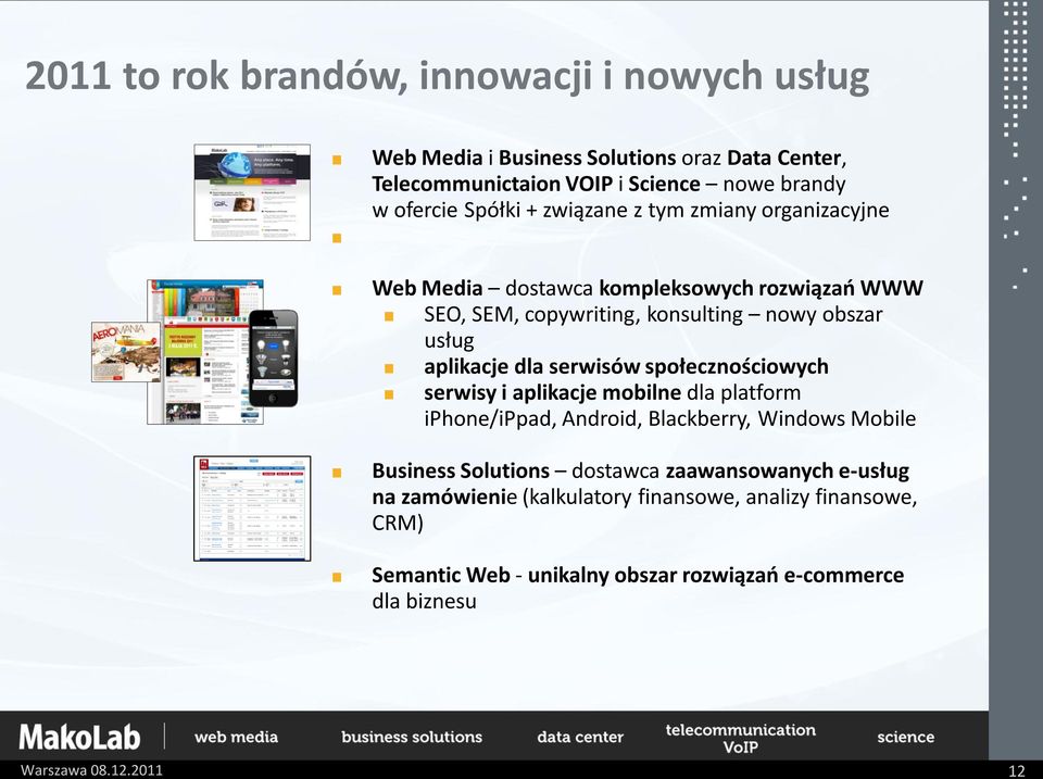 serwisów społecznościowych serwisy i aplikacje mobilne dla platform iphone/ippad, Android, Blackberry, Windows Mobile Business Solutions dostawca