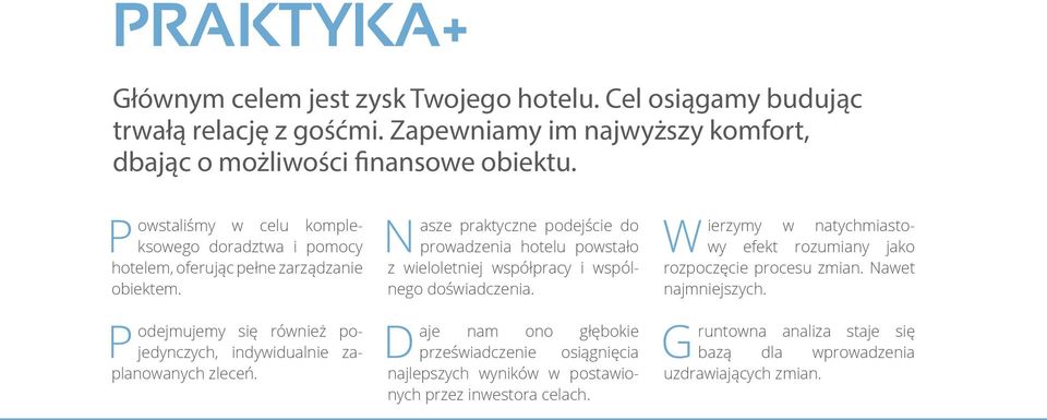 Nasze praktyczne podejście do prowadzenia hotelu powstało z wieloletniej współpracy i wspólnego doświadczenia.