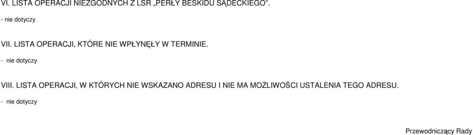 LISTA OPERACJI, KTÓRE NIE WPŁYNĘŁY W TERMINIE. VIII.