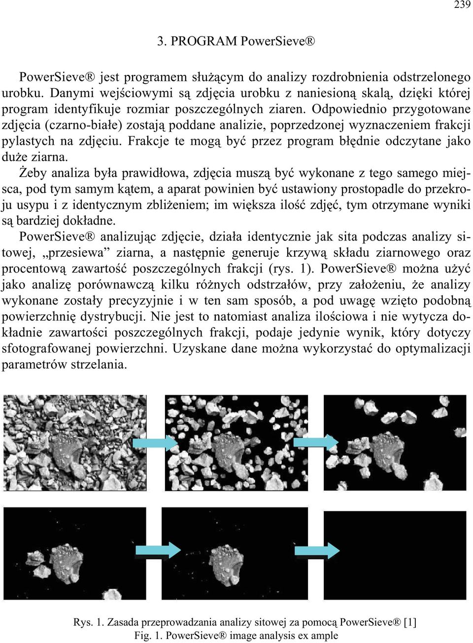 Odpowiednio przygotowane zdj cia (czarno-bia e) zostaj poddane analizie, poprzedzonej wyznaczeniem frakcji pylastych na zdj ciu. Frakcje te mog by przez program b dnie odczytane jako du e ziarna.