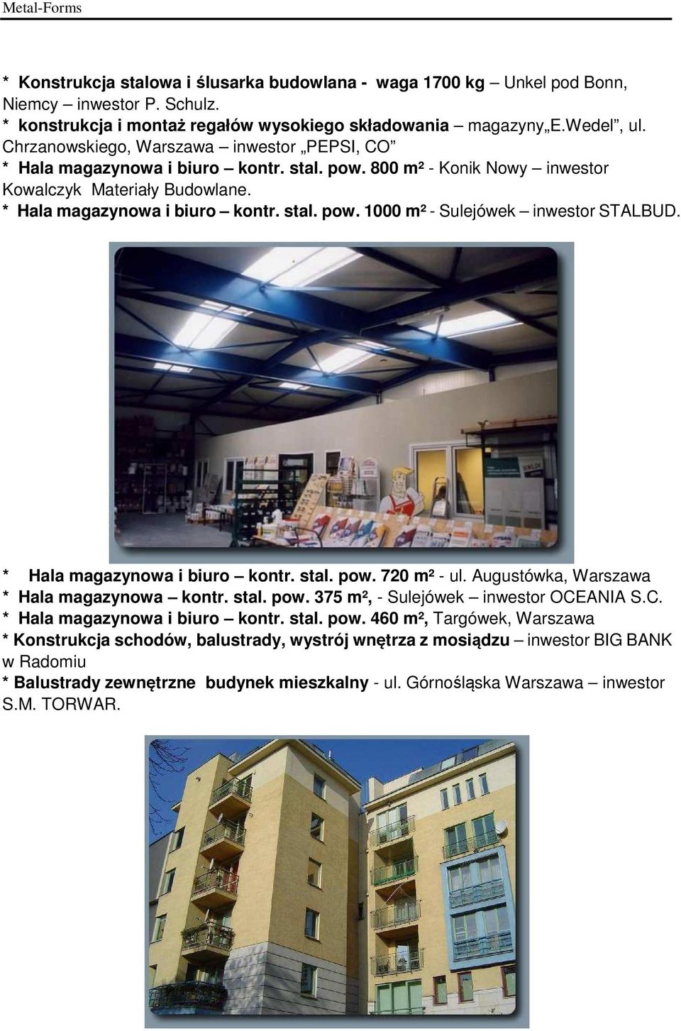 * Hala magazynowa i biuro kontr. stal. pow.