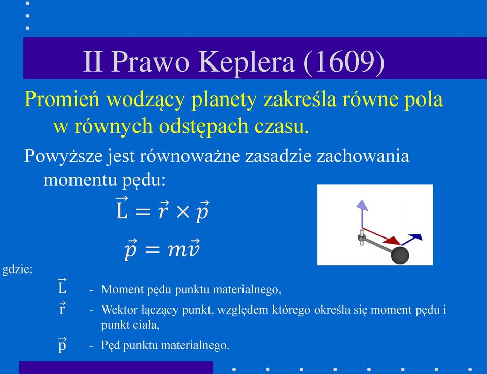 Powyższe jest równoważne zasadzie zachowania momentu pędu: L = r p gdzie: L r p