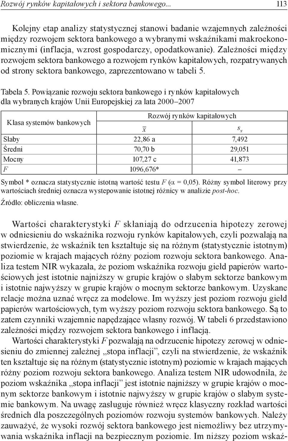 opodatkowanie). Zależności między rozwojem sektora bankowego a rozwojem rynków kapitałowych, rozpatrywanych od strony sektora bankowego, zaprezentowano w tabeli 5. Tabela 5.