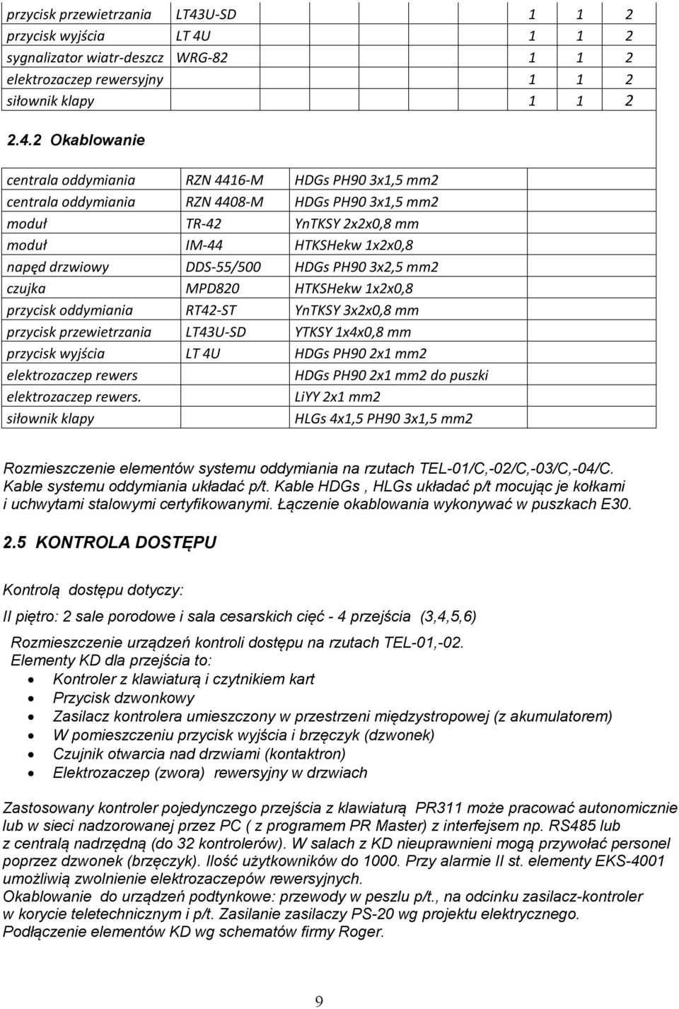 1 1 2 sygnalizator wiatr-deszcz WRG-82 1 1 2 elektrozaczep rewersyjny 1 1 2 siłownik klapy 1 1 2 2.4.