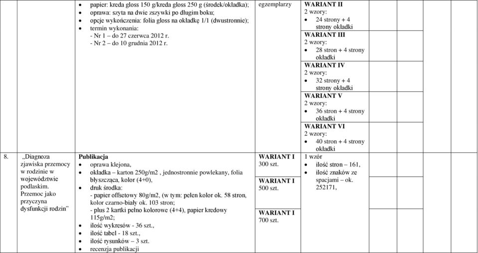 (dwustronnie); termin wykonania: - Nr 1 do 27 czerwca 2012 r. - Nr 2 do 10 grudnia 2012 r.