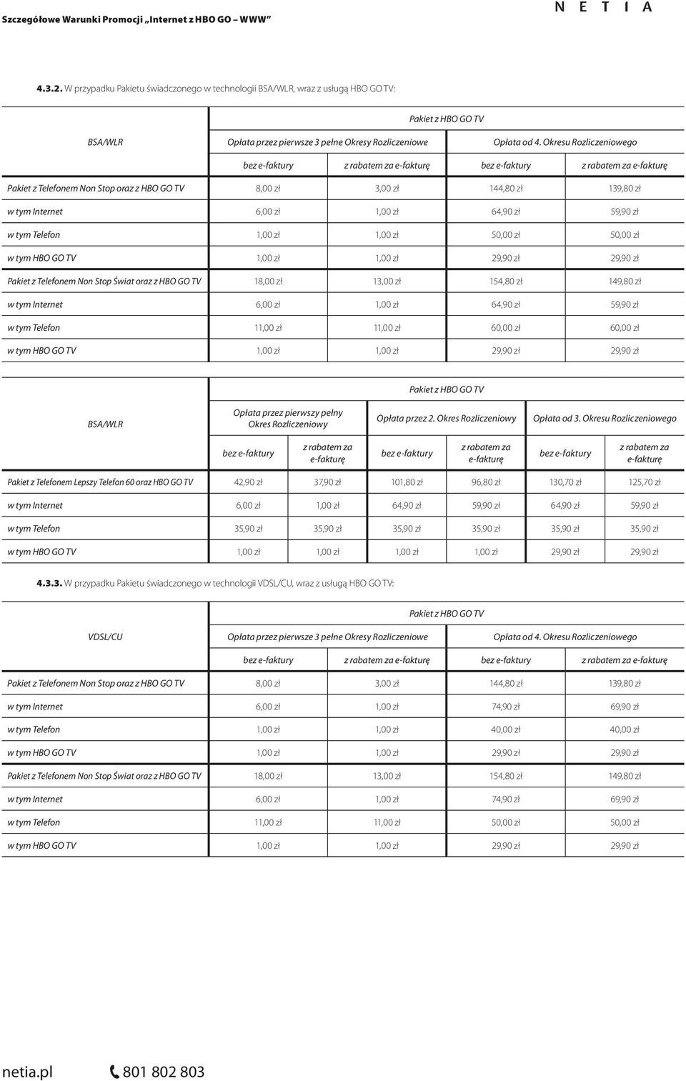 Telefonem Non Stop Świat oraz z HBO GO TV 18,00 zł 13,00 zł 154,80 zł 149,80 zł w tym Telefon 11,00 zł 11,00 zł 60,00 zł 60,00 zł Opłata przez 2.