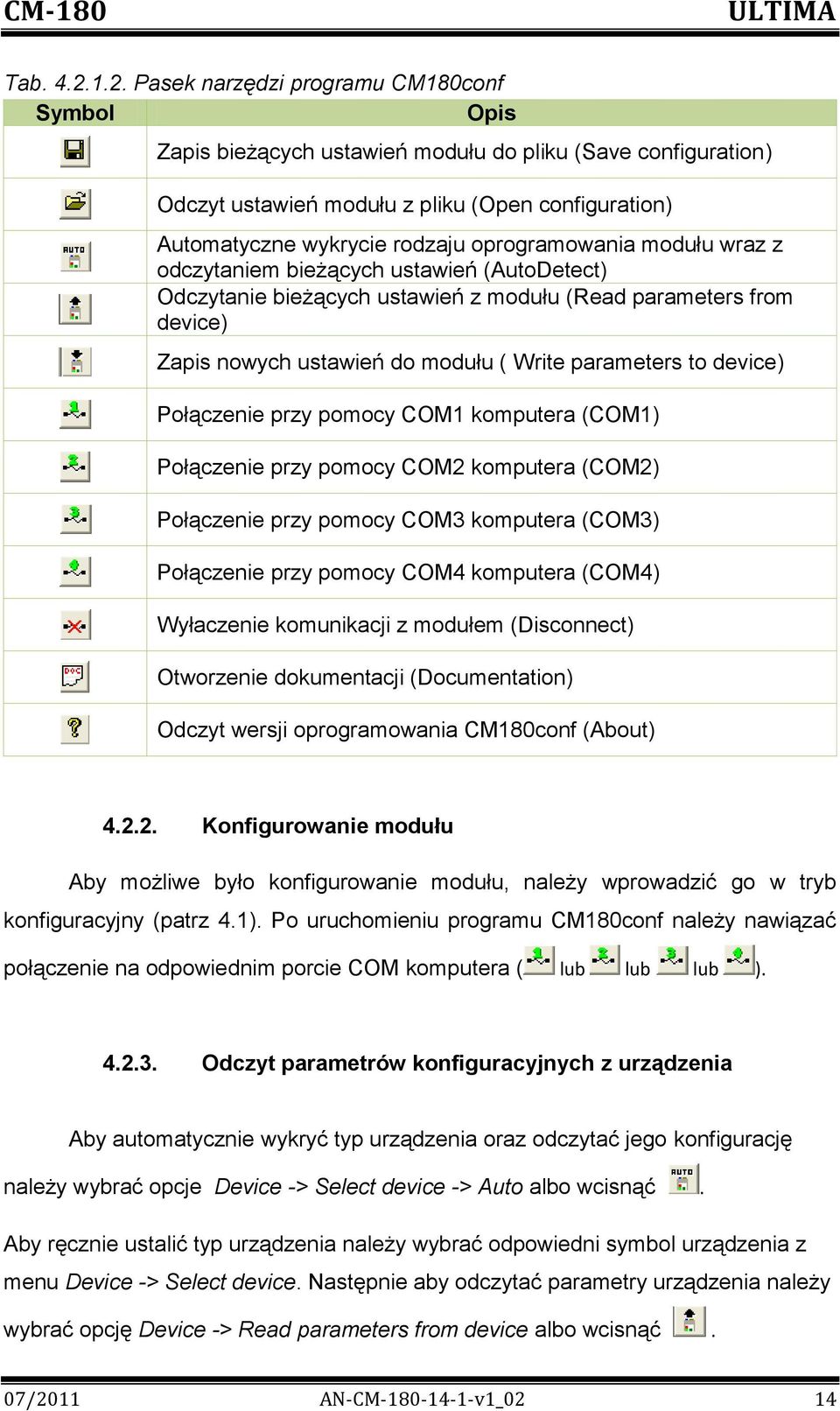 oprogramowania modułu wraz z odczytaniem bieżących ustawień (AutoDetect) Odczytanie bieżących ustawień z modułu (Read parameters from device) Zapis nowych ustawień do modułu ( Write parameters to