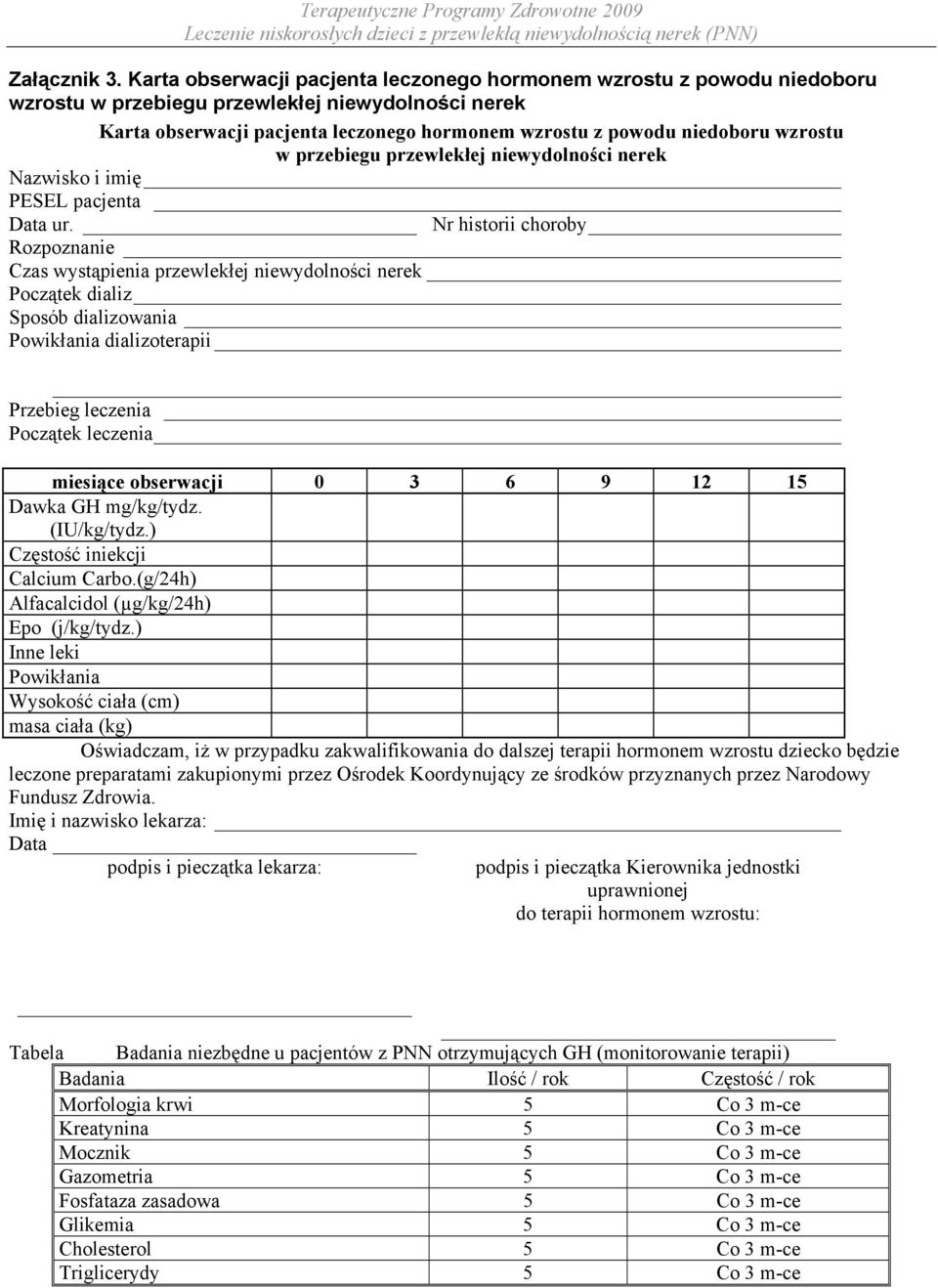 wzrostu w przebiegu przewlekłej niewydolności nerek Nazwisko i imię PESEL pacjenta Data ur.