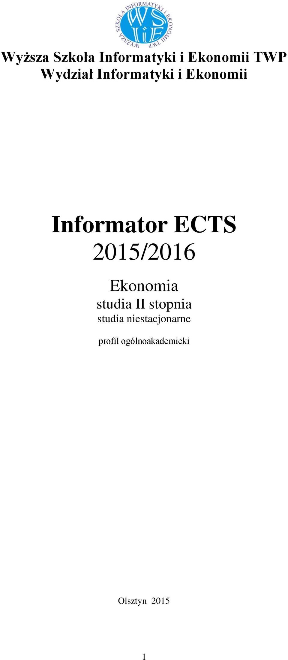 2015/2016 Ekonomia studia II stopnia studia