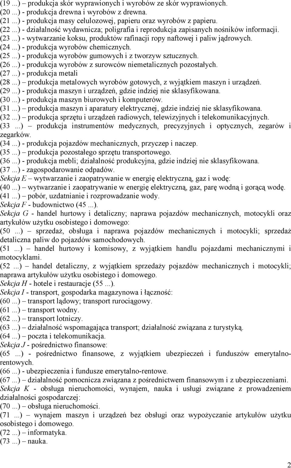 ..) - produkcja wyrobów chemicznych. (25...) - produkcja wyrobów gumowych i z tworzyw sztucznych. (26...) - produkcja wyrobów z surowców niemetalicznych pozostałych. (27...) - produkcja metali (28.