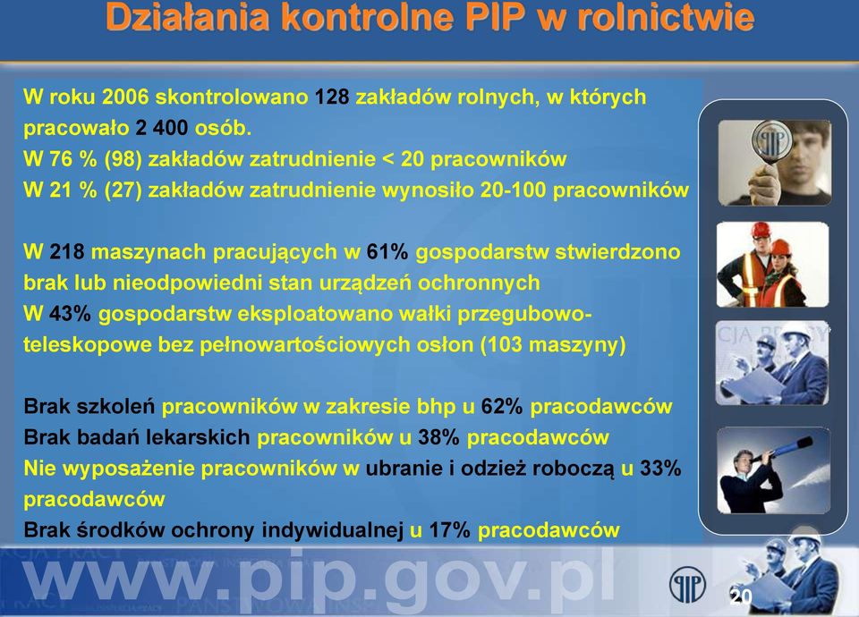 stwierdzono brak lub nieodpowiedni stan urządzeń ochronnych W 43% gospodarstw eksploatowano wałki przegubowoteleskopowe bez pełnowartościowych osłon (103 maszyny) Brak