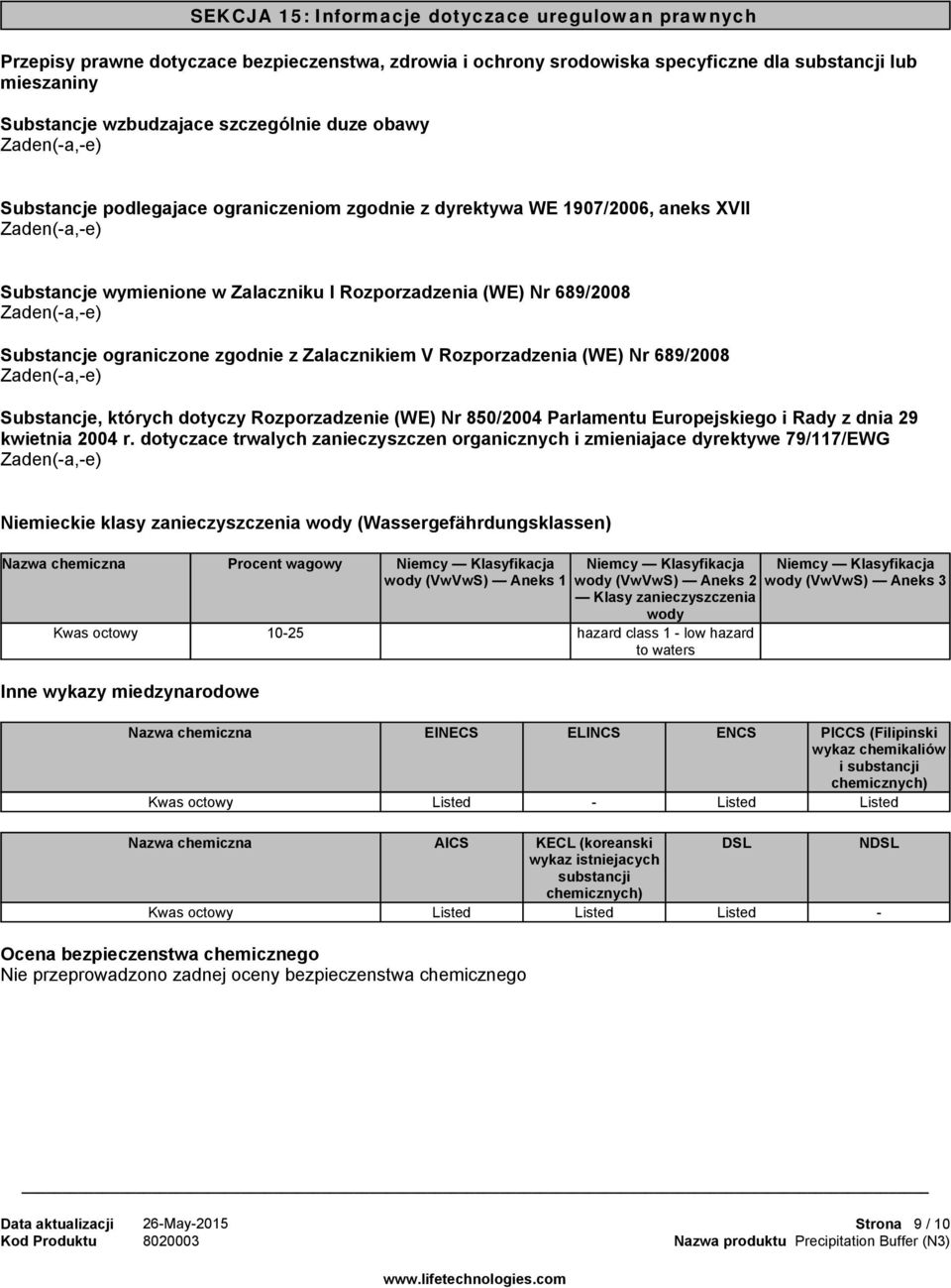 Zalacznikiem V Rozporzadzenia (WE) Nr 689/2008 Substancje, których dotyczy Rozporzadzenie (WE) Nr 850/2004 Parlamentu Europejskiego i Rady z dnia 29 kwietnia 2004 r.