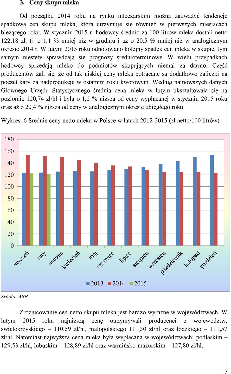 W lutym 2015 roku odnotowano kolejny spadek cen mleka w skupie, tym samym niestety sprawdzają się prognozy średnioterminowe.