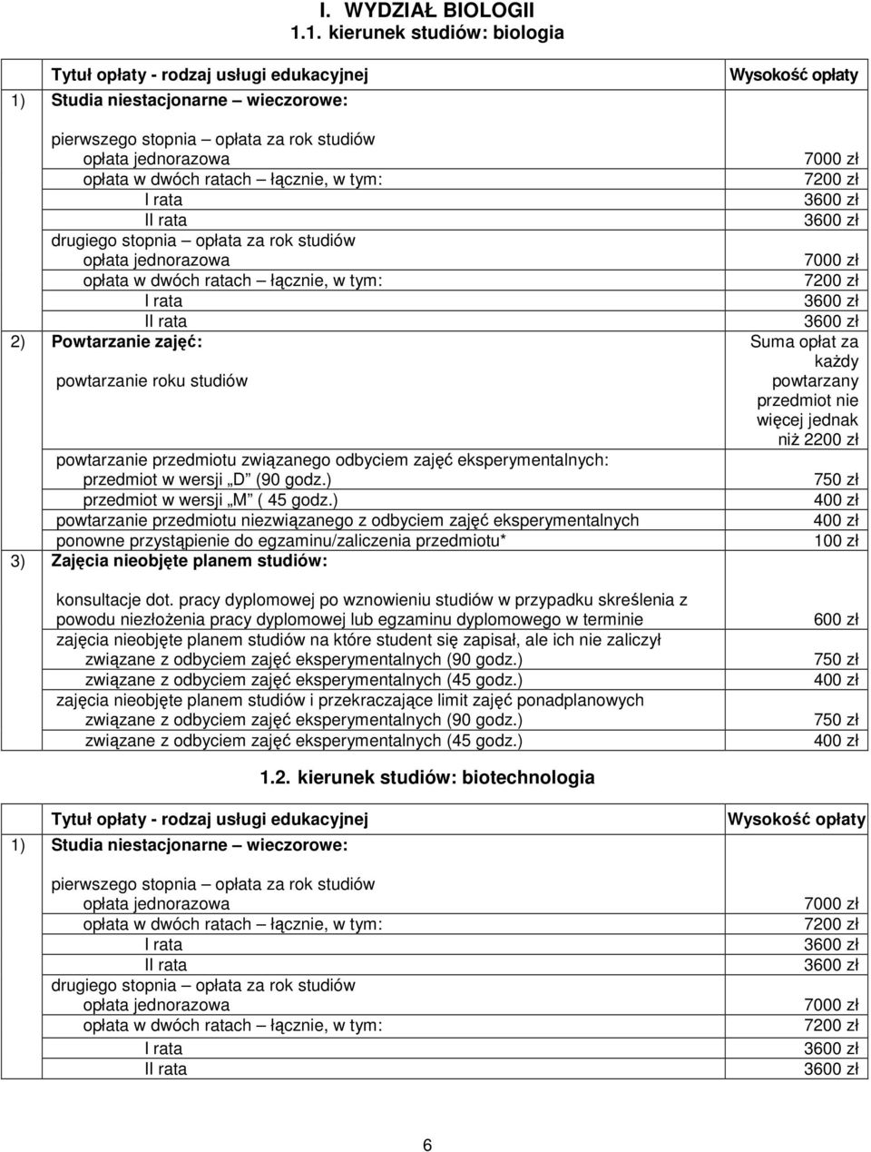 ) powtarzanie przedmiotu niezwiązanego z odbyciem zajęć eksperymentalnych ponowne przystąpienie do egzaminu/zaliczenia przedmiotu* powodu niezłożenia pracy dyplomowej lub egzaminu dyplomowego w